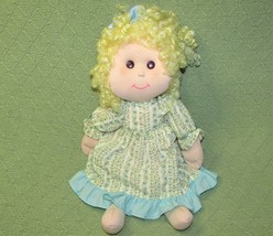 Vintage Commonwealth Rag Doll Plush 14&quot; Stuffed Girl Yellow Curly Hair Bead Eyes - £17.70 GBP