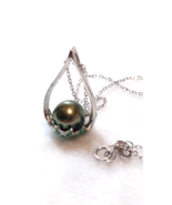 Handmade sterling silver necklace with Tahitian pearl X&#39;mas gift Birthda... - $85.00