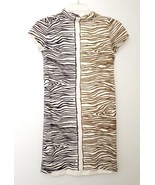 Vintage Sacony Ciella Zebra Print Asymmetrical Midi Dress Black Brown - £15.77 GBP