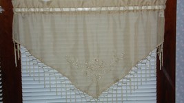 HOME COLLECTION TAUPE LT. TAN SHEER VALANCE EMBROIDERY W/FRINGE FLORAL L... - $9.89