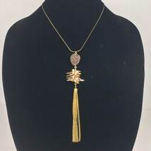 Laura Janelle Adjustable Druzy Necklace Beaded Tassels Pendant 33&quot; - £17.27 GBP