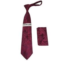 Men's Stacy Adams Tie and Hankie Set Woven Silky Satin #SAT113 Wine Paisley image 3