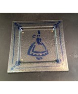 Vintage 10-Inch Square Bent Art Glass Tray, Blue Toll Amish Woman, Textu... - £11.82 GBP