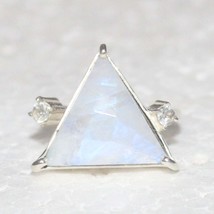 Natural Blue Fire RAINBOW MOONSTONE Gemstone Ring, Birthstone Ring, 925 Sterling - £34.06 GBP