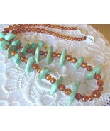 (PB-428) AMBER ORANGE Poland Turquoise Earrings NECKLACE Set wow - €95,57 EUR