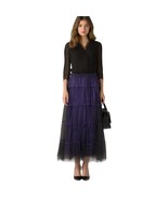 Sterling Styles Purple and Black Mesh Overlay Midi Tiered Prairie Skirt  - $74.70 CAD