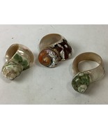 3 Vintage Carved Seashell Conch Mother Of Pearl Napkin Ring Holders MCM - $24.74