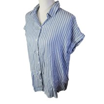 Beach Lunch Lounge Button Down Shirt Blue White Stripe Short Sleeve Womens M - £13.61 GBP