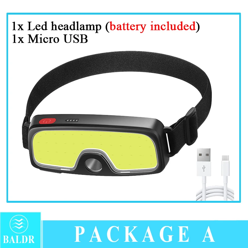 BALDR Portable LED COB Headlamp USB Rechargeable Headlight Built in Batt... - $29.58