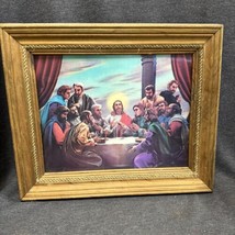Last Supper 13”x10” Lenticular 3-D W/Wood Frame W/Rope Detail 17”x14.5” - £15.01 GBP