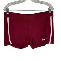 Nike Dri Fit Womens Tempo Running Boy Shorts L Maroon White Stripes 6036... - £18.64 GBP