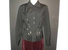 Cache Shirt Size 8 Small Top Black Long Sleeves Lace Back &amp; Lace Accents Blouse - £15.90 GBP