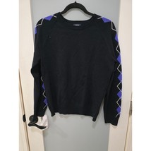 IZOD Ladies Argyle Sleeve Sweater Navy Blue Purple Cotton Size L Pullove... - $18.00