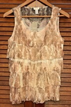 New Chico&#39;s Organic Naturals Tier Lace Ruffle Sublimation Tank Top Womens Sz 1 - £13.43 GBP