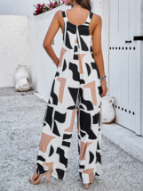 Women&#39;s Geometric Print Slant Pocket Sleeveless Wide Leg Jumpsuit - £30.82 GBP