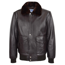 DR174 Men’s Genuine Cowhide Leather Flight Jacket Brown - £148.69 GBP