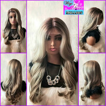 Lady Gaga&#39;&#39; Synthetic Wig Layered Loose Curls Lace Front Wig Ash Blonde, Glueles - £63.69 GBP