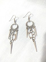 Knuckle Duster And 3 Spikes On Round Top Dangling 5 Part Chandelier Earrings - £9.66 GBP