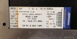 BROOKS &amp; DUNN - LAST RODEO TOUR MAY 16, 2010 UNUSED WHOLE CONCERT TICKET - £11.75 GBP