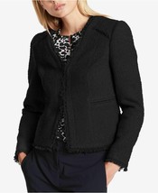 DKNY Donna Karan Womens Fringe Trim Textured Knit Black Jacket Blazer Size 6 - £46.35 GBP