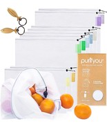 purifyou Reusable Produce Bags  Washable Mesh Set of 9 Grocery w Drawstr... - $32.03 CAD