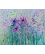 Original Watercolor Painting  8&quot; x 10&quot; Gold Purple Blue Green Field of F... - $91.90 MXN