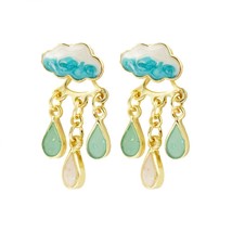 Original Cute Cloud Blue Raindrop Dangle Earrings For Women Sweet White Glaze Ra - £10.36 GBP