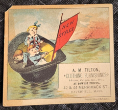 Victorian Trading Card 3 Boys Sailing In A Derby Hat-Tilton Clothing Fur... - £6.71 GBP