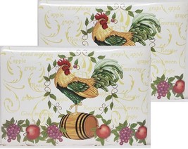 Set Of 2 Same Vinyl Non Clear Placemats (18&quot;x12&quot;) Rooster On The Wine Barrel, Gr - £10.94 GBP