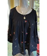 Laura Conrad embroidered black baby doll Style Top embroidered roses Sz XXL - $9.99