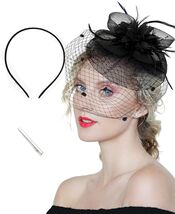 Kidukso Fascinators Hat Vintage 1920s Derby Mesh Veil Feathers Black - $15.41 CAD