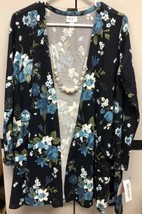 NWT LuLaRoe Medium Black Blues White Green Floral Caroline Cardigan Sweater - £27.24 GBP