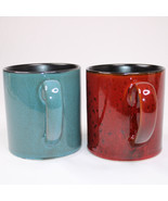 NEW GIBSON HOME Coffee Mugs Extra Large Set Of 2 Blue Green &amp; Red Black ... - $26.75 CAD