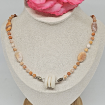 Artisan Agate &amp; Puka Shell Beaded Choker Necklace 925 Sterling Silver Clasp - £24.05 GBP