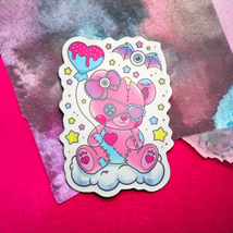 Pink Patchwork Teddy Bear Spooky Pastel Goth Cute Creepy Punk Scary Sticker - $2.96