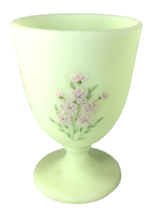 Fenton Glass Goblet Hand Painted Pink Flowers Custard Satin Vintage Vase Signed - £102.73 GBP