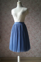 Dusty Blue Midi Tulle Skirt Outfit Women Custom Plus Size Tulle Ball Skirt image 2