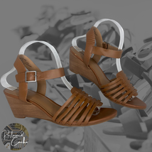 Susina Womens Brown Genuine Leather Ankle Strap Open Toe Wedge Sandals Size 9.5M - £40.09 GBP