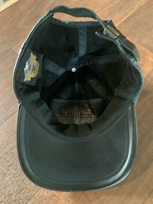 Vntg Authentic HARLEY-DAVIDSON Black Genuine Leather Adjustable Hat Cap One Size Item image 11