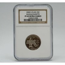 2000 S Clad Massachusetts État Statehood Quarts 25C NGC PF69 Ultra Camée - £23.65 GBP