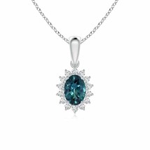 ANGARA Oval Teal Montana Sapphire Pendant with Floral Diamond Halo in 14K Gold - £1,370.99 GBP