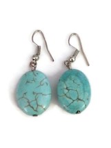 Dangle Drop Oval Earrings Hook Women&#39;s Blue Turquoise Jewelry Boho-Chic - £15.87 GBP