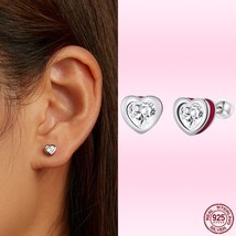 Bamoer 925 Silver Charming Colorful Heart Stud Earrings Exquisite Pink Opal Ear  - £17.86 GBP