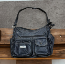 MultiSac Black Faux Leather Crossbody Pocket Multi-section Handbag Purse... - $46.74