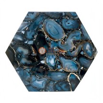 Blue Agate Hexagon Side Coffee End Restaurant Table Top Precious Blue Ag... - $390.68+