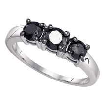 10k White Gold Round Black Diamond 3-stone Bridal Wedding Engagement Ring - £241.04 GBP