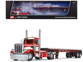 Peterbilt 359 Day Cab and 48&#39; Utility Flatbed Trailer Red and White 1/64 Diecast - £106.95 GBP