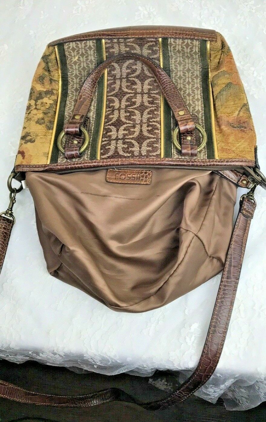 Fossil Tapestry & Leather Crossbody Bag 7" x 9" x 3.5" Vintage Item image 6