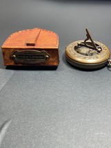 Vintage Nautical Push Button Sundial Antique Brass Compass With Leather Case - £23.91 GBP