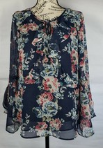 WHITE HOUSE BLACK MARKET Floral Ruffle Bell Sleeve Boho Casual Top Blous... - £24.26 GBP